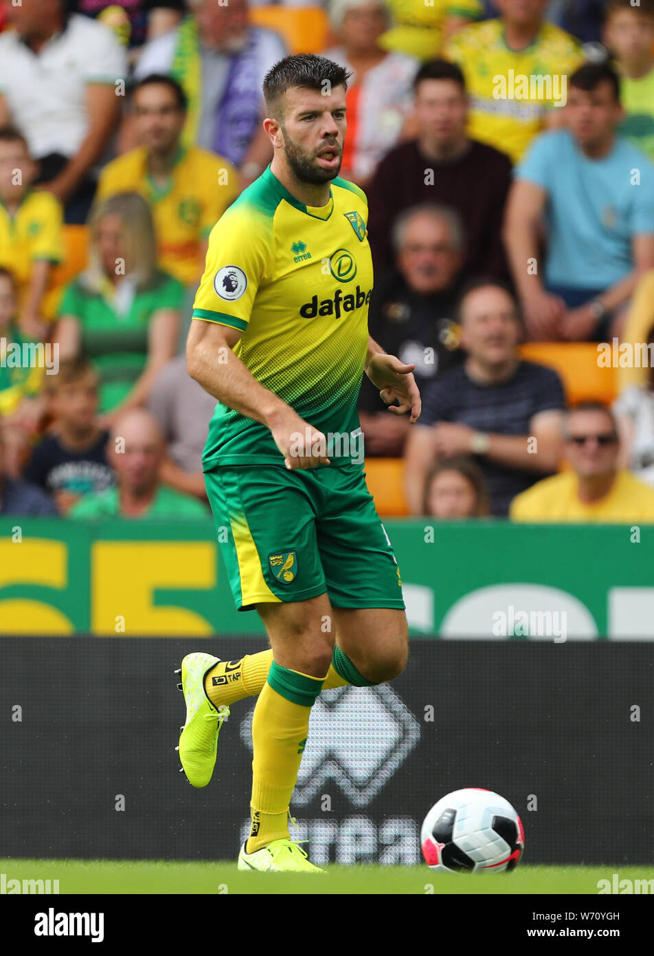 Grant Hanley of Norwich City - Norwich City v Toulouse, Pre-Season Friendly, Carrow Road, Norwich, UK - 3rd August 2019 Stock Photo