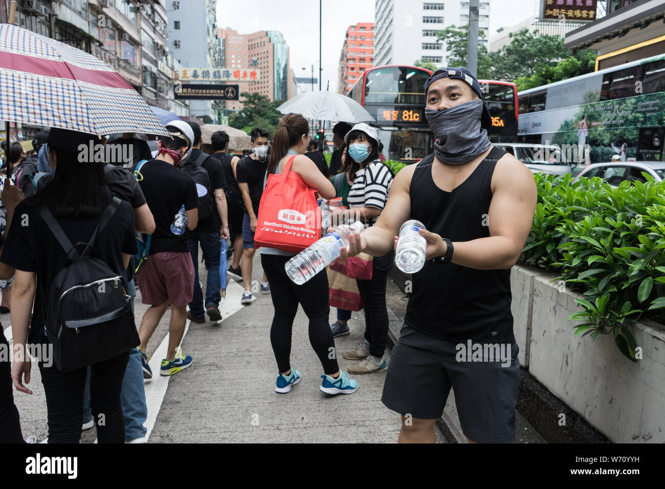 Hong Kong, Mongkok - 3 August, 2019: Protest against Hong Kong extradition bill. Thousands of Hong Konger marched along the Nathan Road. Stock Photo