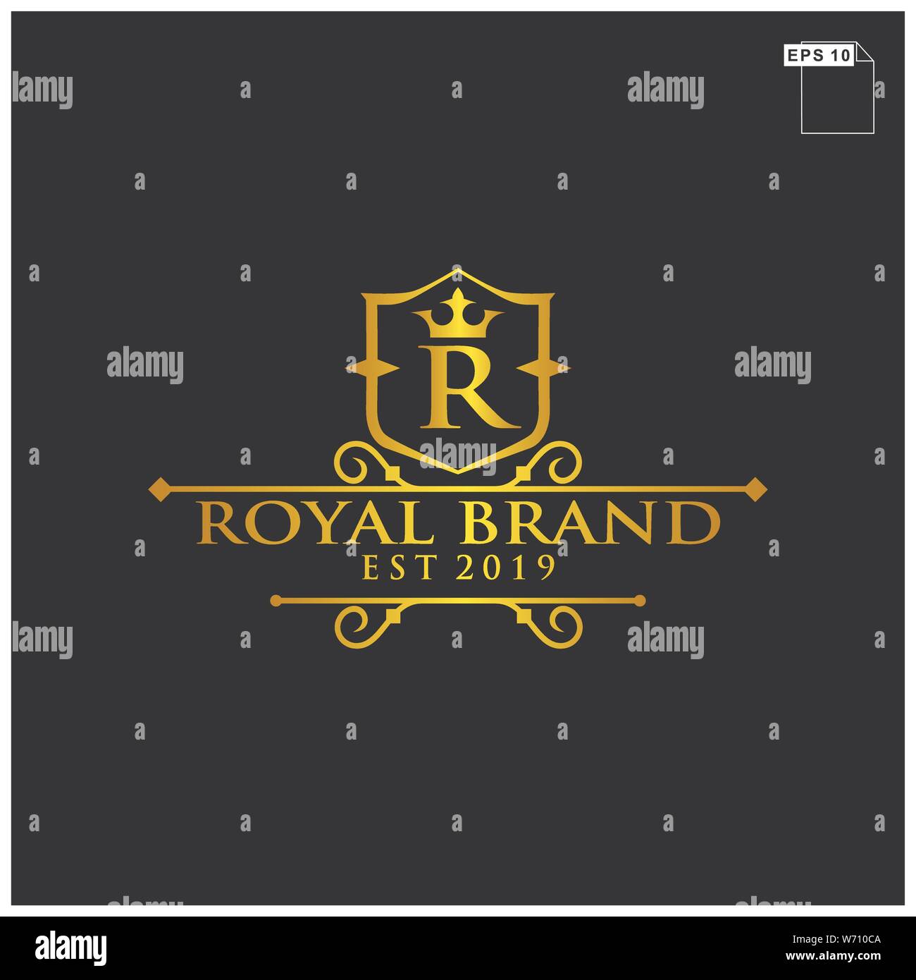 royal brand logo design with gold color and black background Stock ...