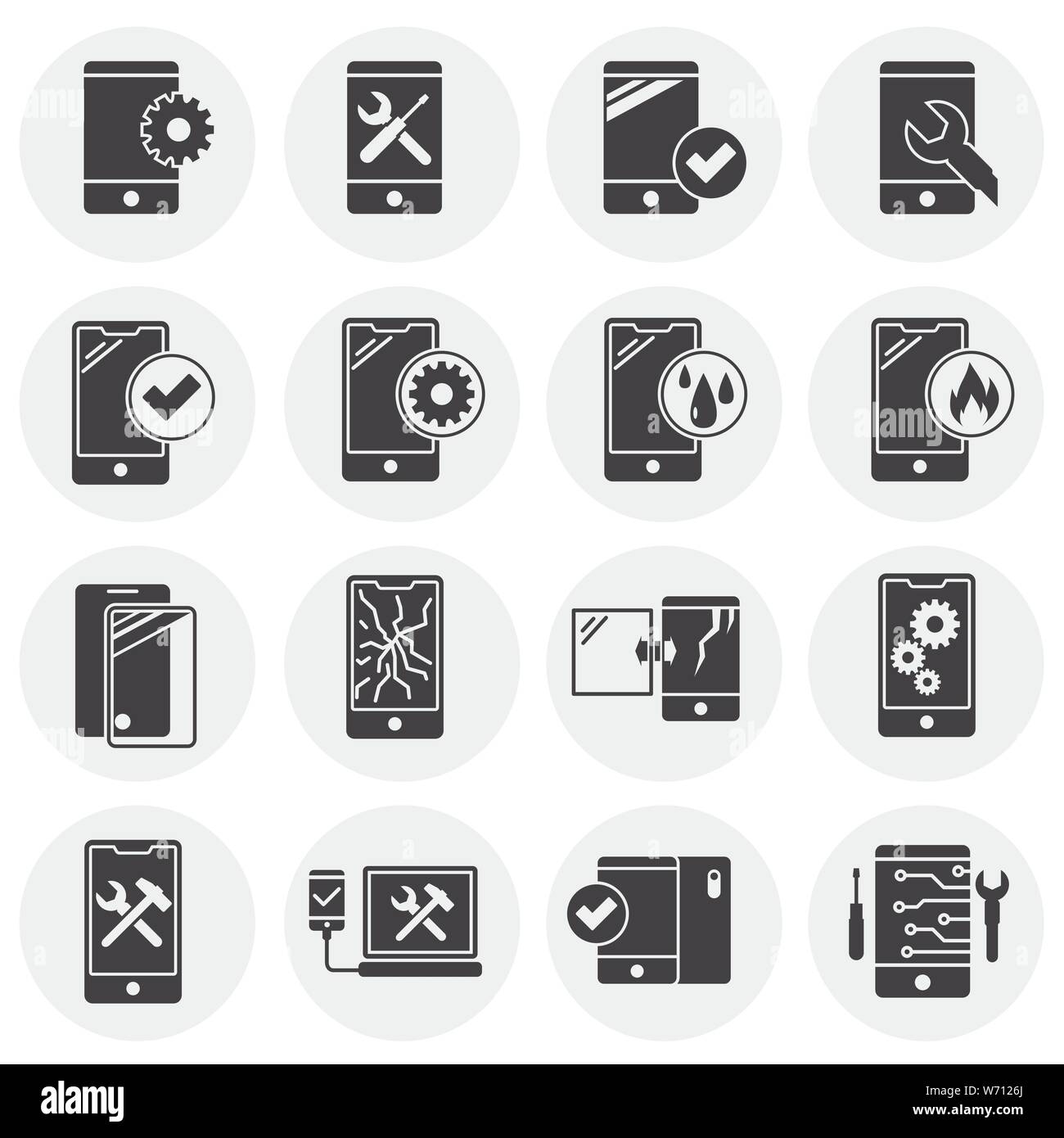 Smartphone service related icons set on background for graphic and web design. Simple illustration. Internet concept symbol for website button or Stock Vector