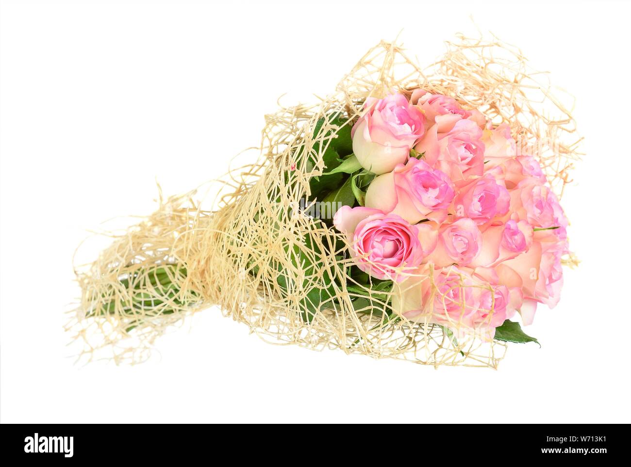 Bouquet of pink roses isolated on white background Stock Photo - Alamy
