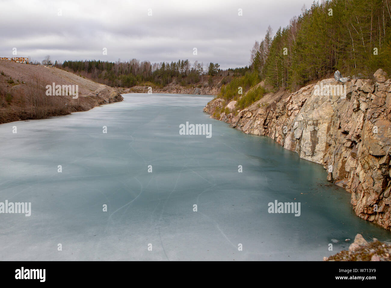 Quarry with a beautifully colored ice on Stock Photo