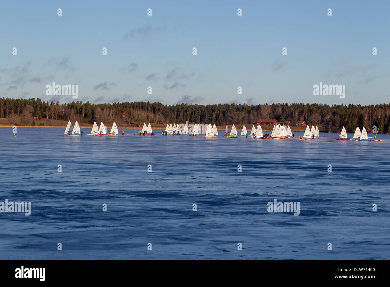 Ice sailing competition on a Swedish lake Stock Photo