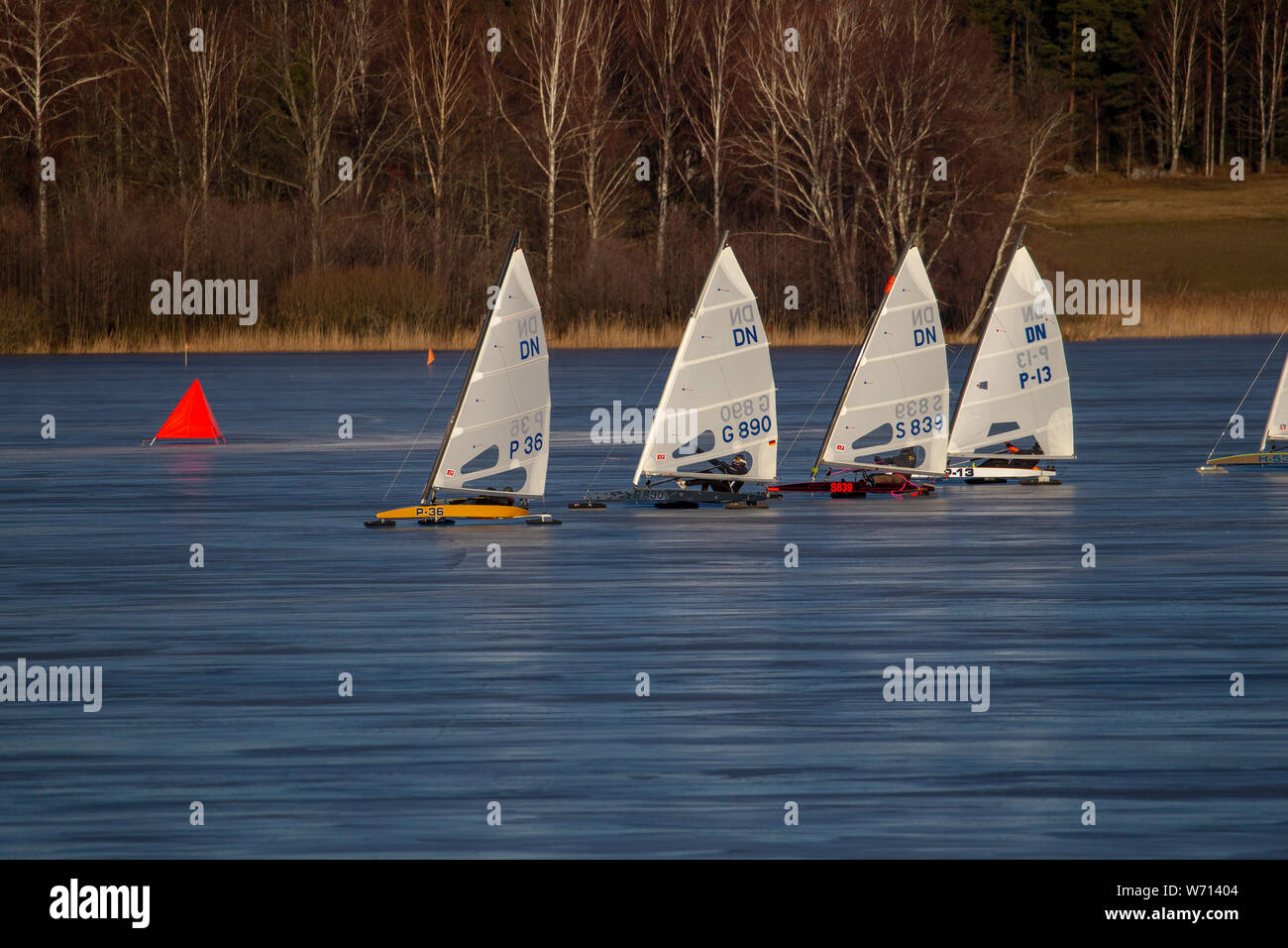 Ice sailing competition on a Swedish lake Stock Photo