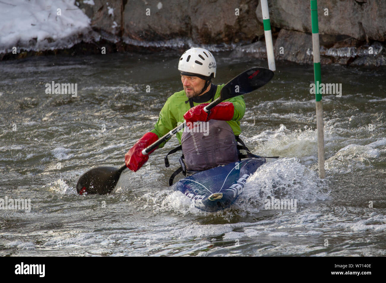 Canoe slalom a cold winter day in spring Stock Photo