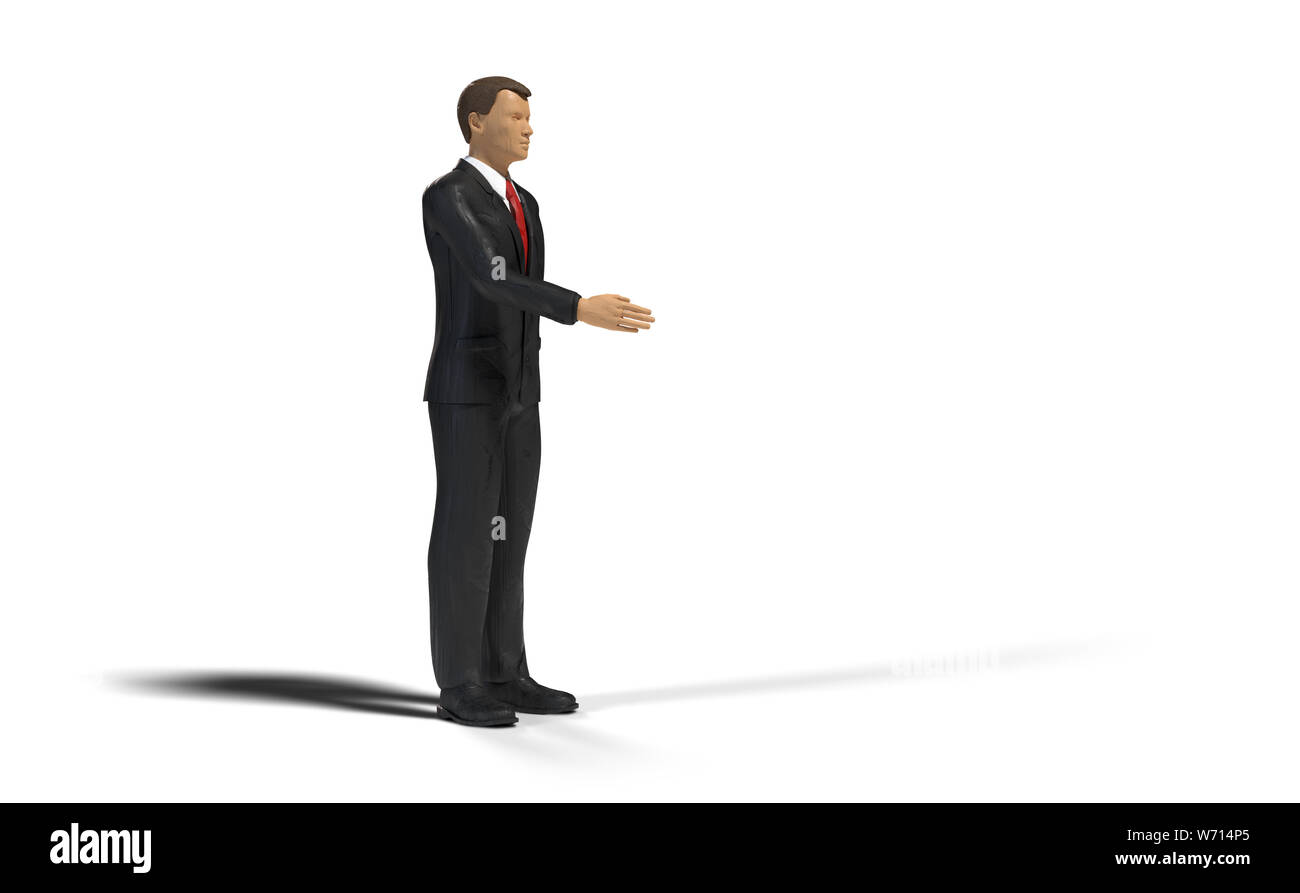 toy miniature businessman figure ready for handshake - concept isolated on white background Stock Photo