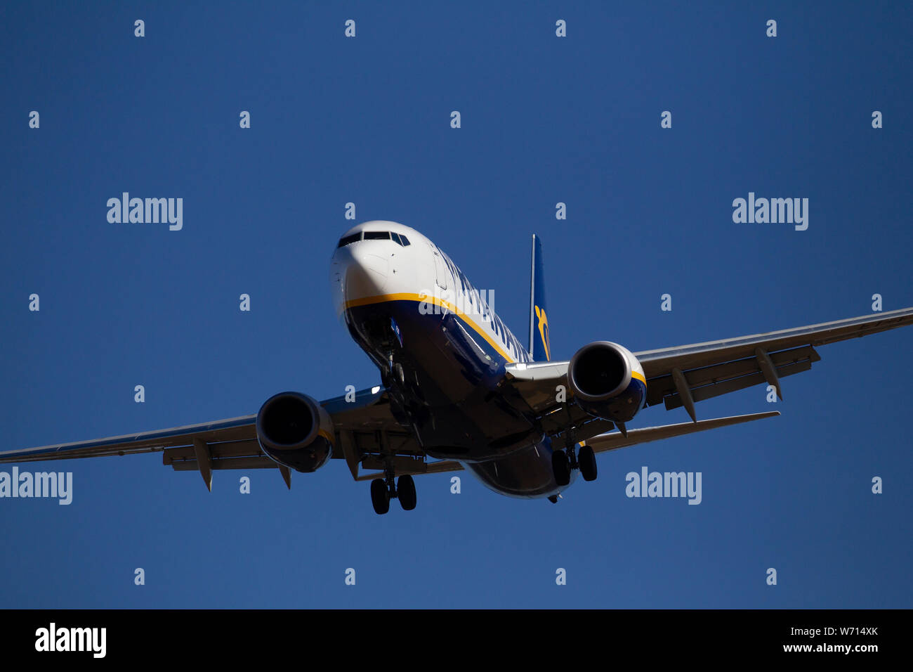 Close up of a passenger plane coming in for landing Stock Photo
