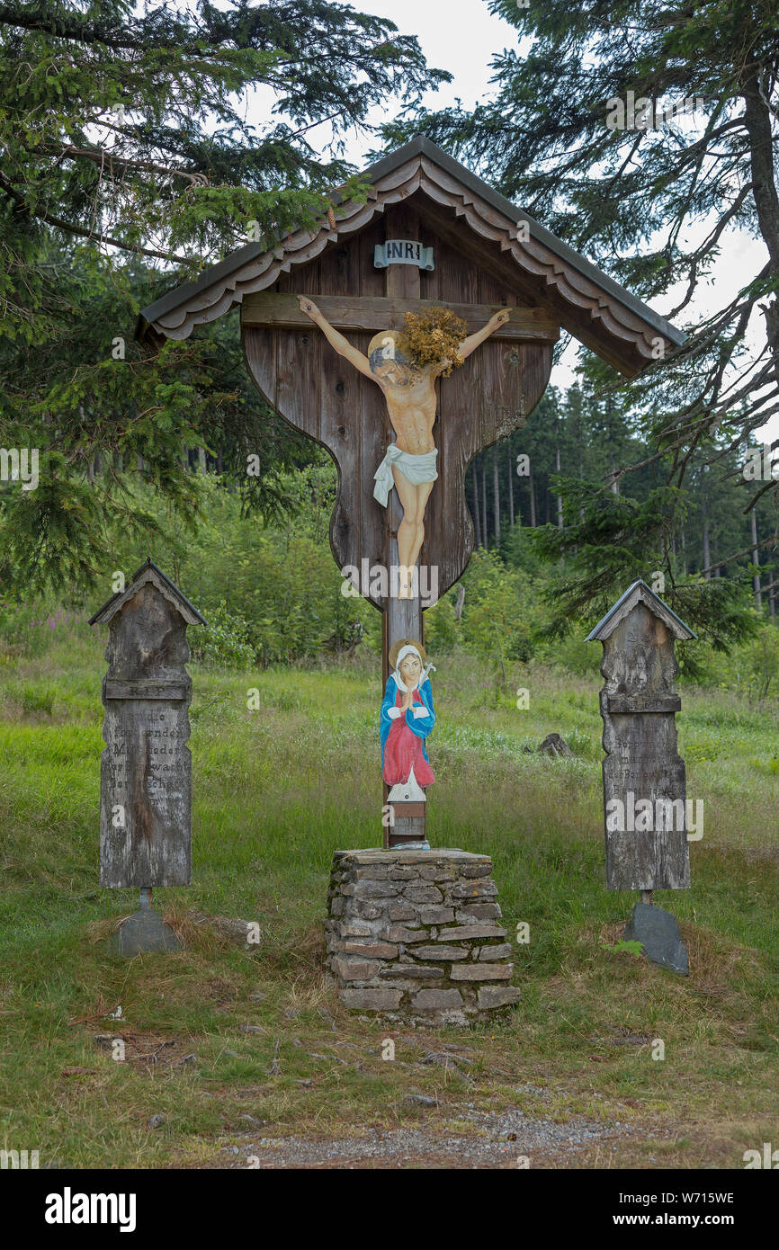 wayside cross, Great Arber, Bavarian Forest, Bavaria, Germany Stock Photo