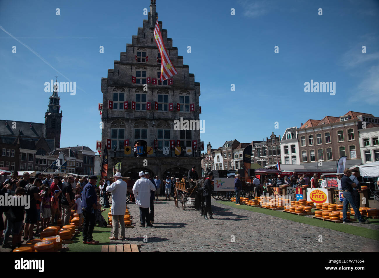 Cheese Market Squares at old Cities in Gouda, Alkmaar and Emmen, Dutch