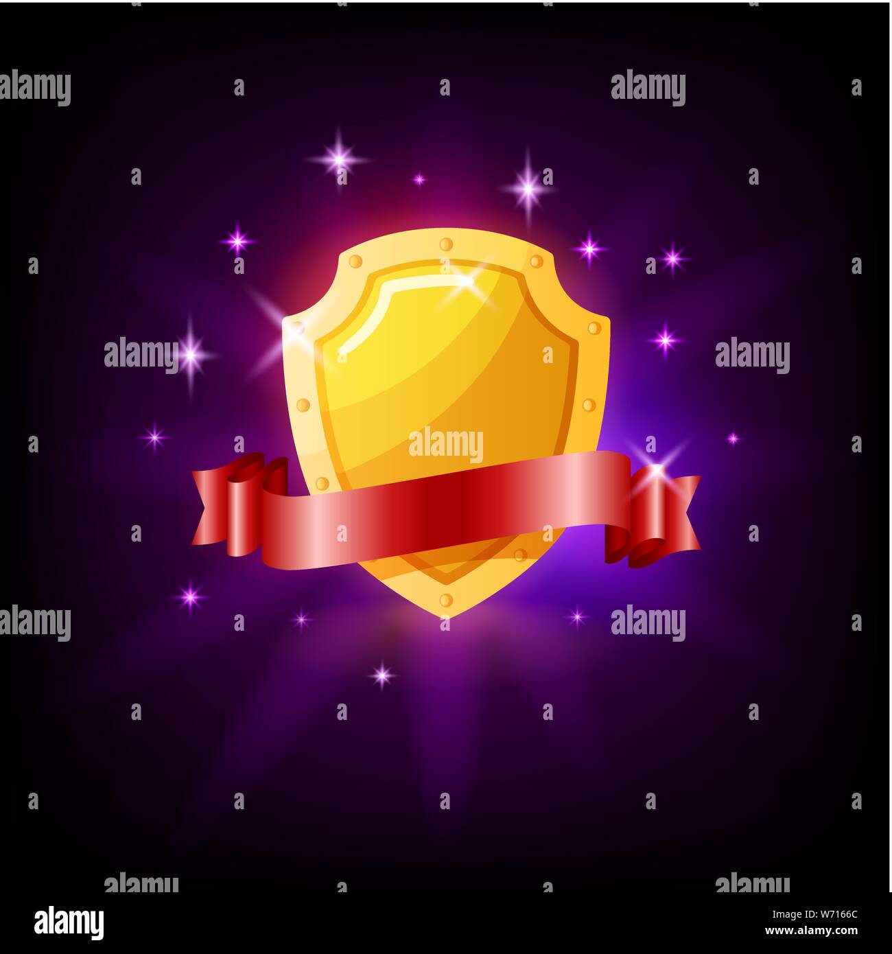 Gold shield and red ribbon slot icon for online casino or mobile game,  vector illustration with sparkles on dark purple background Stock Vector  Image & Art - Alamy