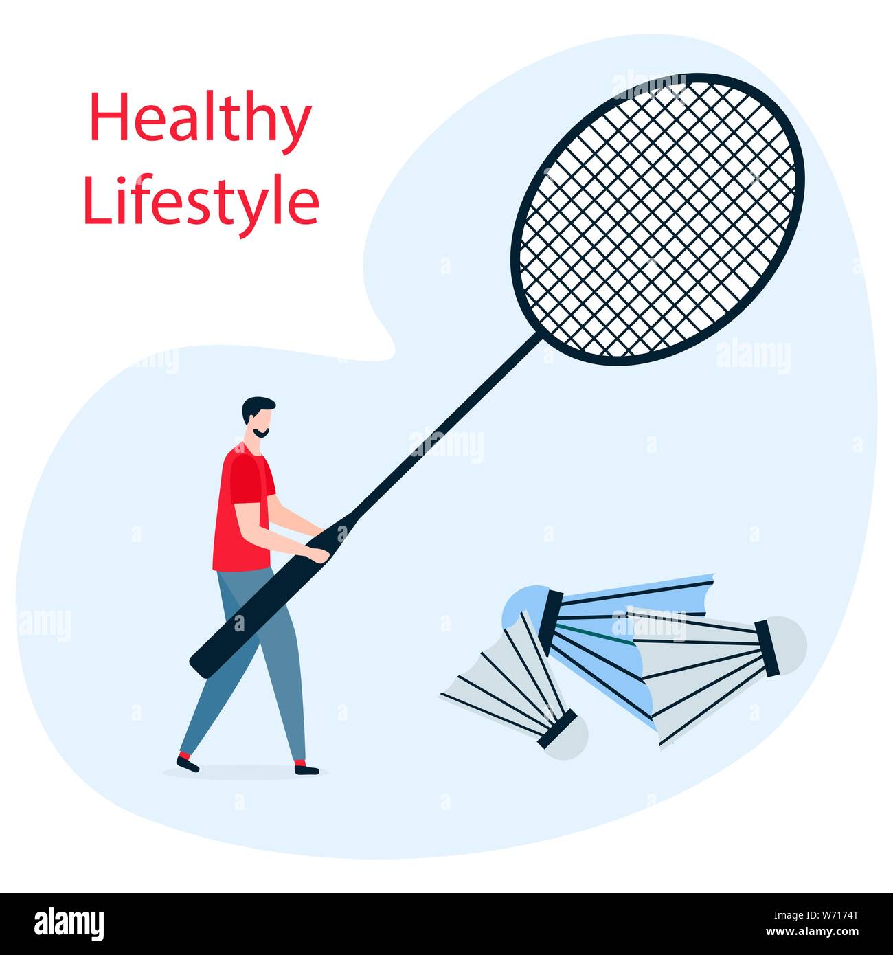 Vector Illustration With Man Badminton Equipment Playing Sports Workout For Wellness And Activity Healthy Lifestyle Design For App Websites Pri Stock Vector Image Art Alamy