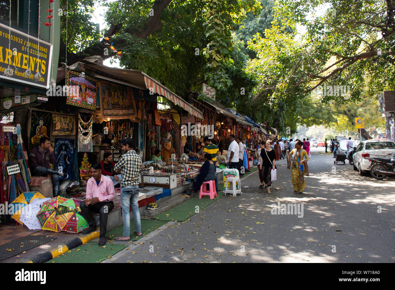 Indian people and foreigner travelers walking travel visit and shopping product at Janpath and Tibetan Market and Dilli Haat bazaar on March 18, 2019 Stock Photo