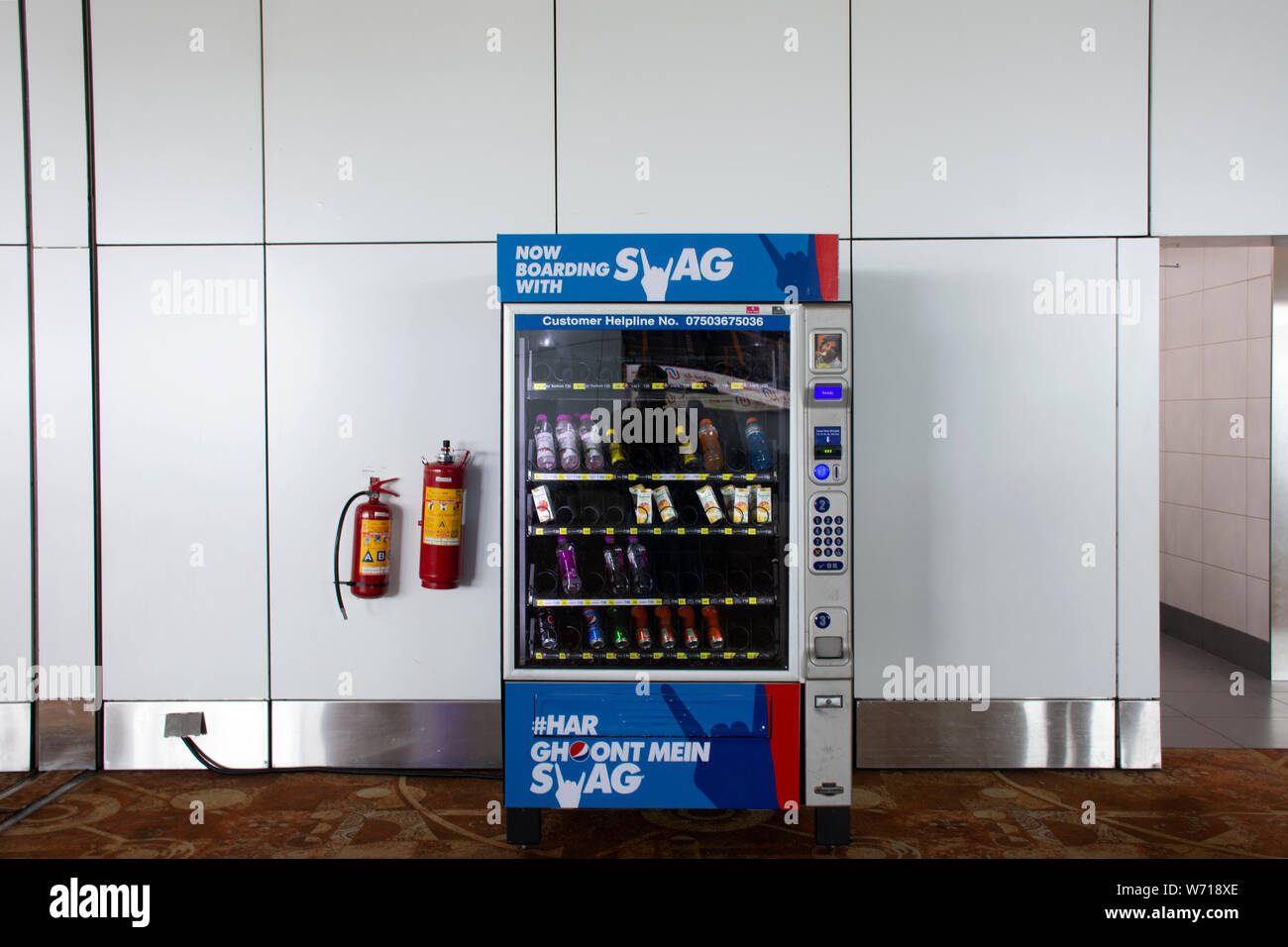 Vending automatic machine for Indian people and foreigner buy water and soft drink in Indira Gandhi International Airport at Delhi on March 24, 2019 i Stock Photo