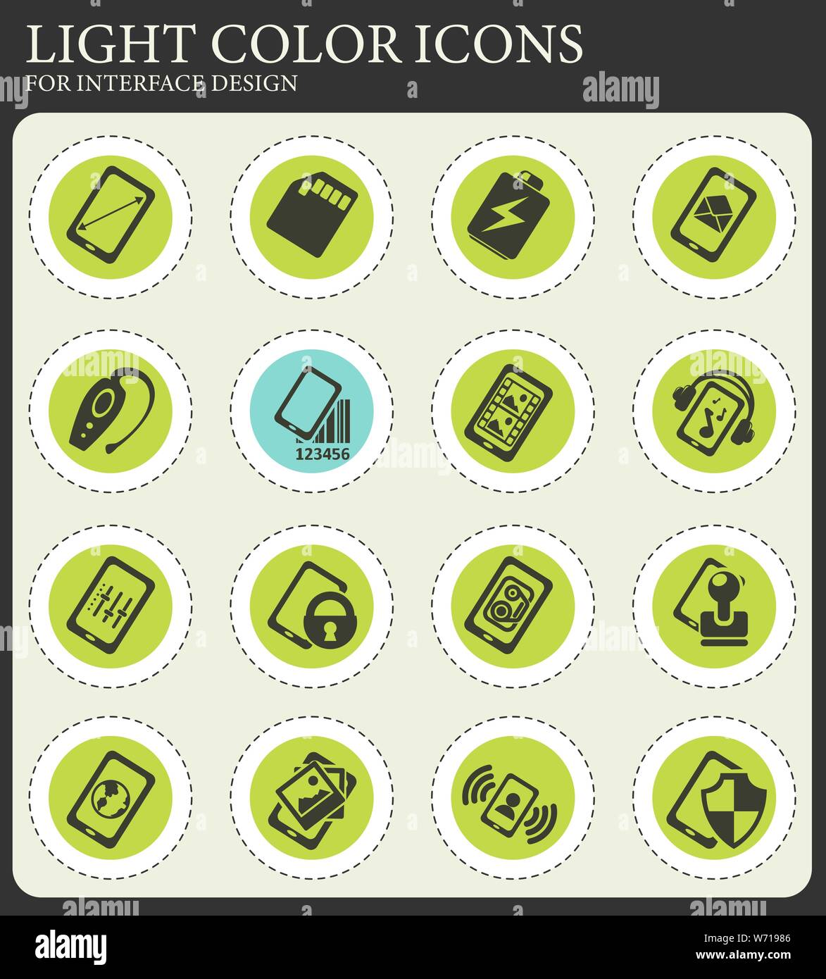 Mobile or cell phone, smartphone, specifications and functions icons ...