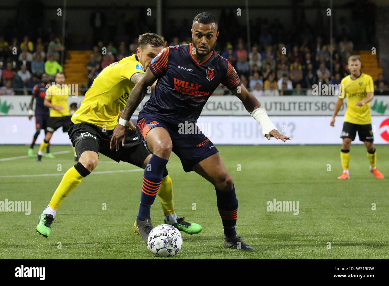 Venlo, The Netherlands 03. August 2019: Eredivisie - 19/20 - VVV Venlo. RKC Waalwijk v. li. in duels ¬UNiels Roeseler (VVV Venlo) and Mario Bilate (RKC Waalwijk) | usage worldwide Stock Photo