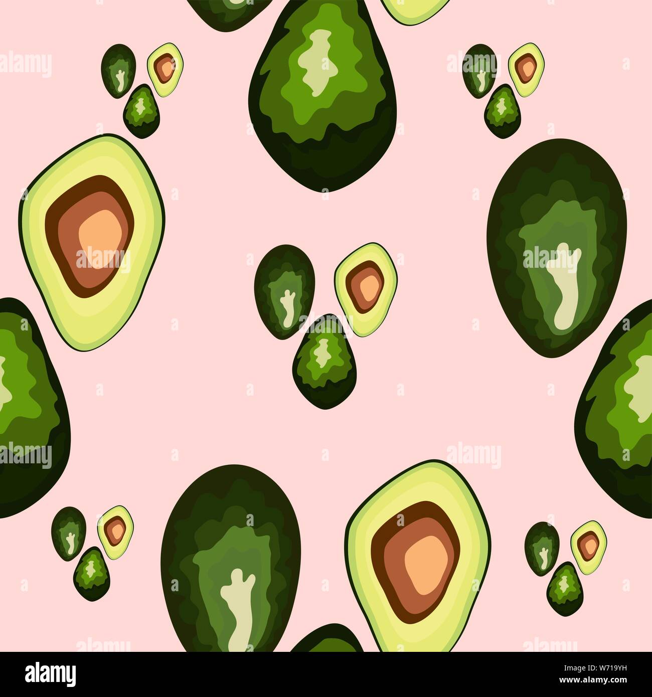 Avocado seamless pattern on background. Whole and cut avocado Stock Vector