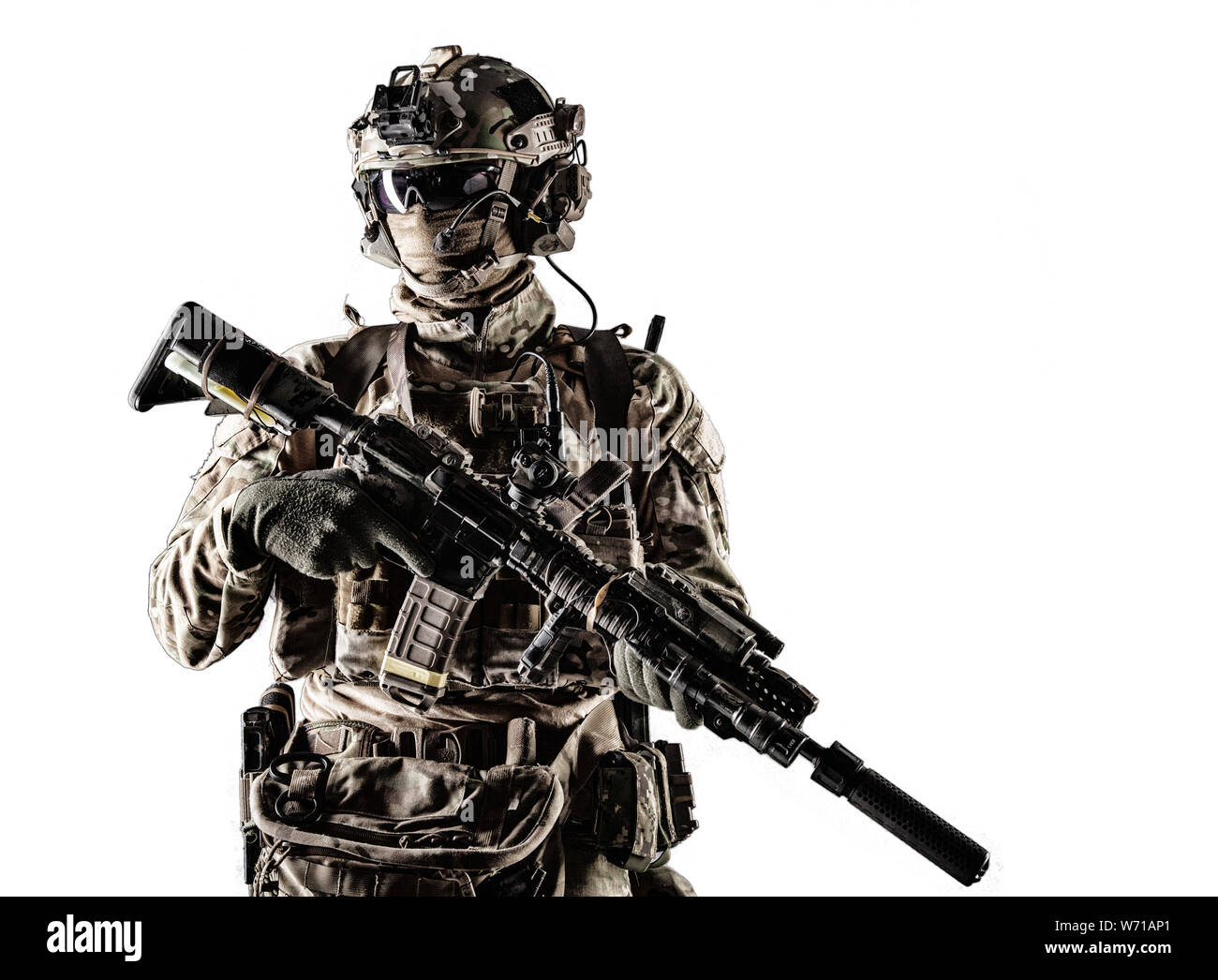 Modern army armed ranger isolated studio portrait Stock Photo - Alamy