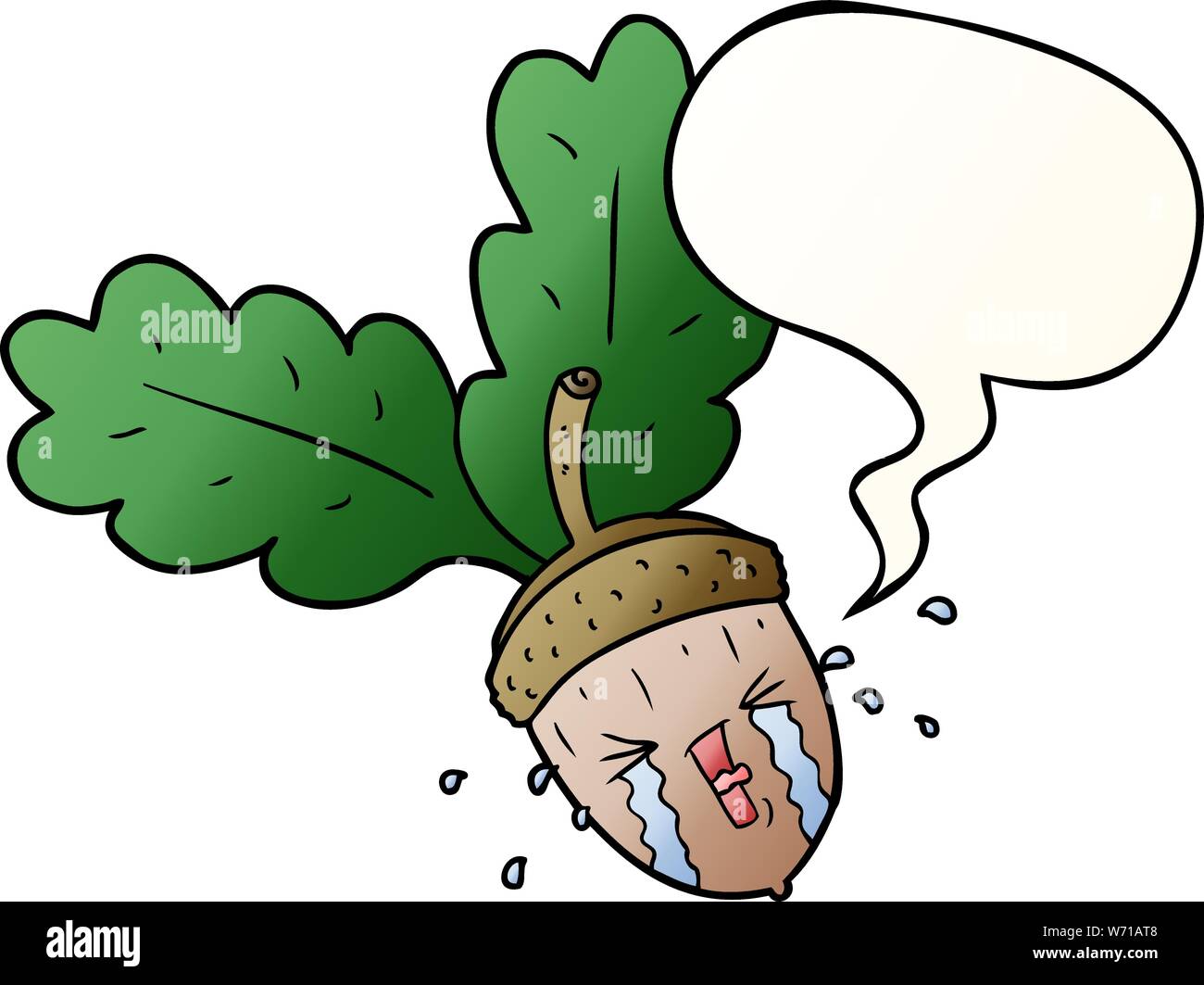 cartoon crying acorn with speech bubble in smooth gradient style Stock Vector
