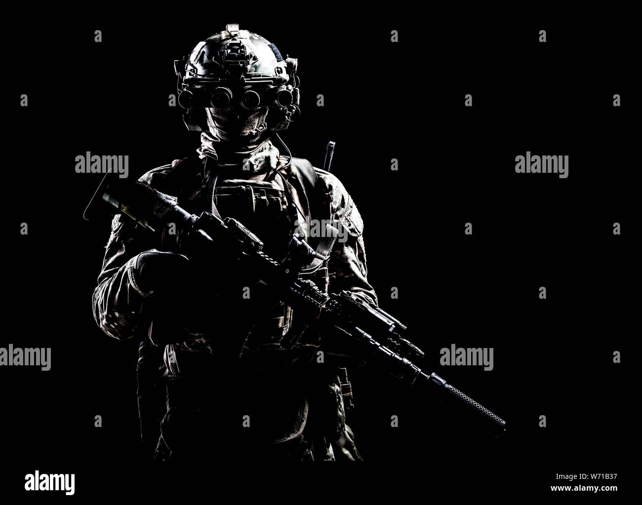 Army special forces shooter low key studio shoot Stock Photo