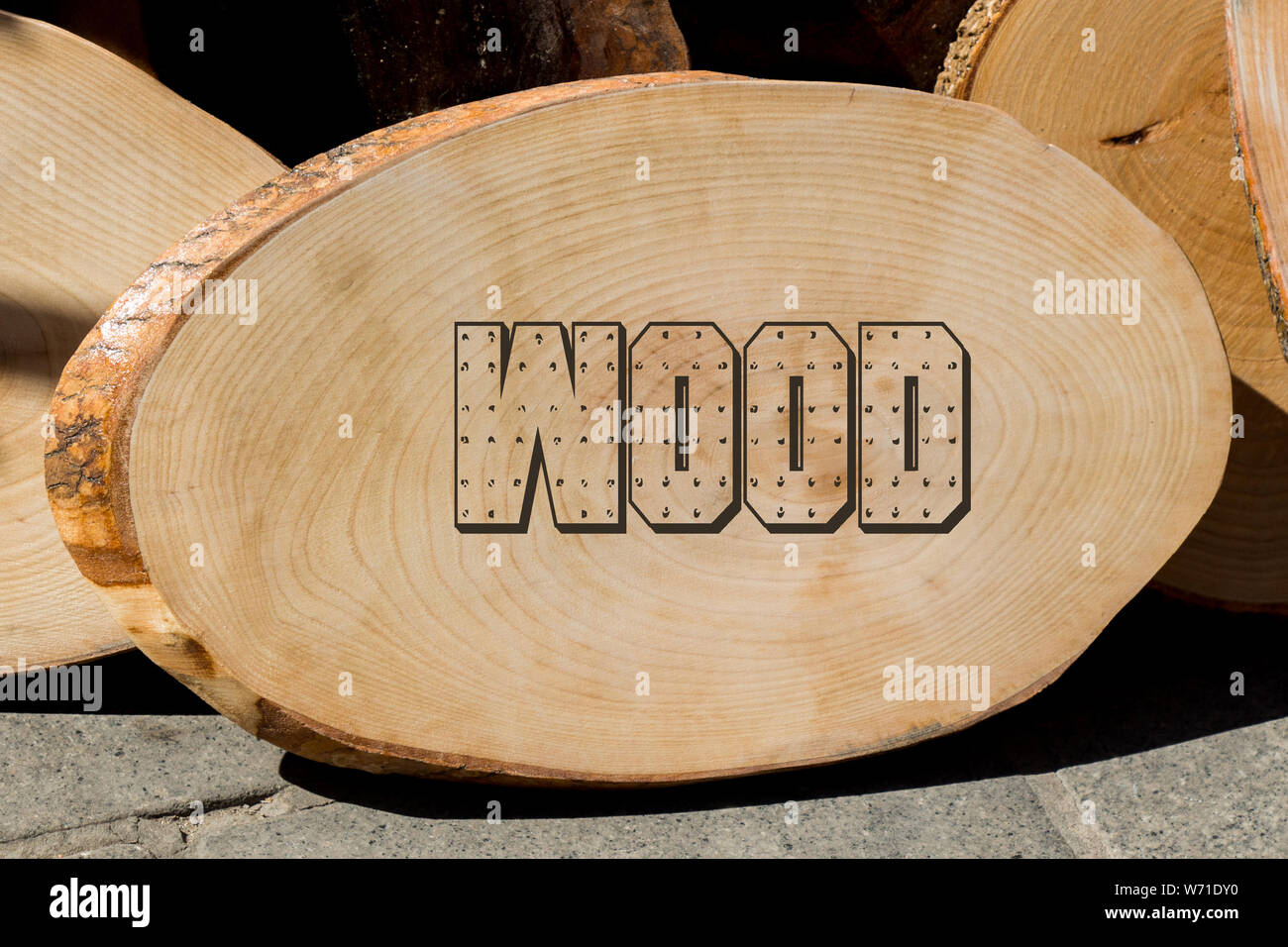 WOOD written on wood texture with natural patterns as a background