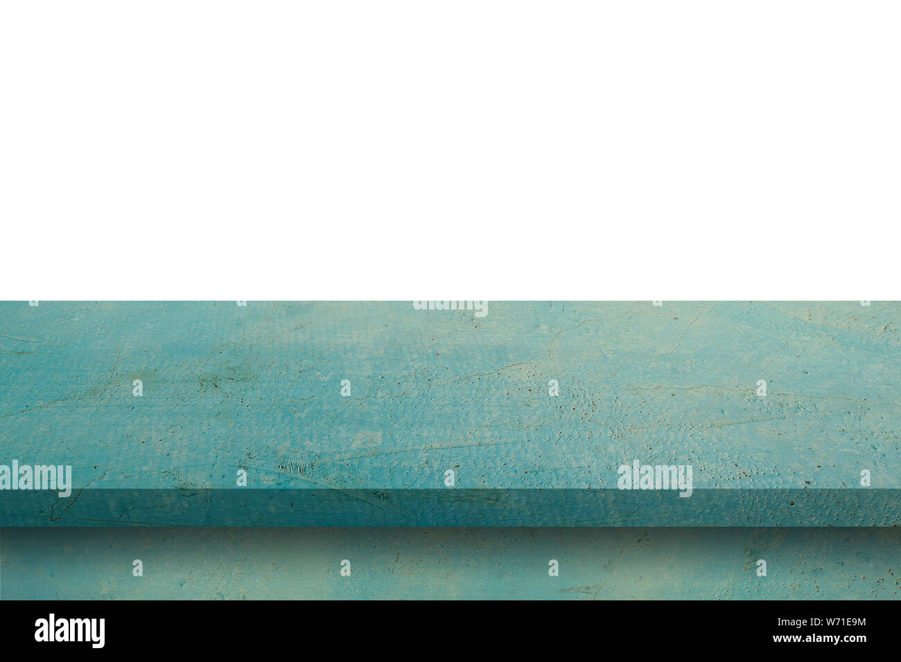 Empty Blue Back Table Empty blue wood table on isolate white background and display montage ...