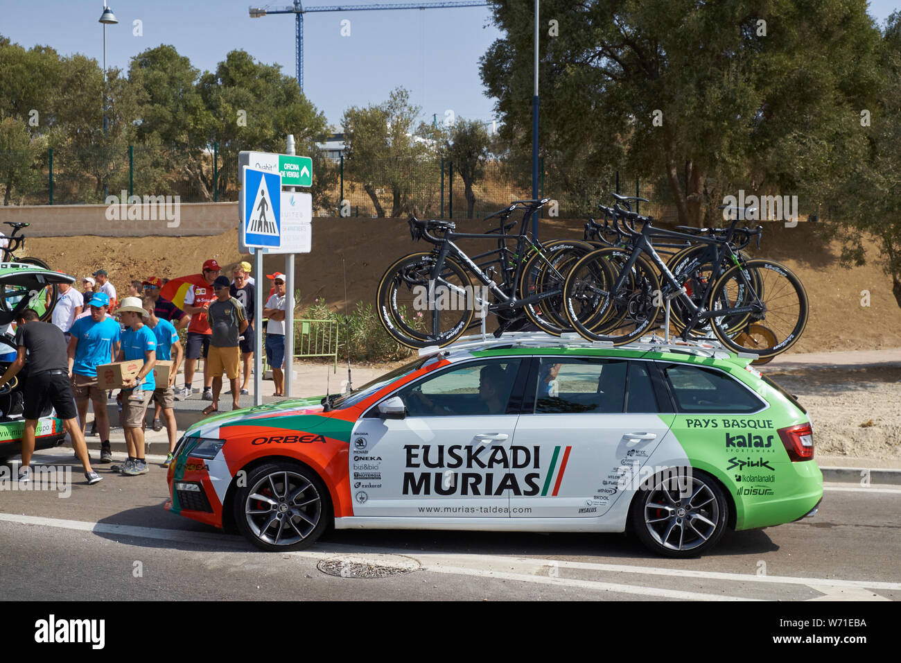 Skoda Octavia Combi, team Euskadi Murias. La Vuelta 2018. La Cala de Mijas, Málaga province, Spain. Stock Photo
