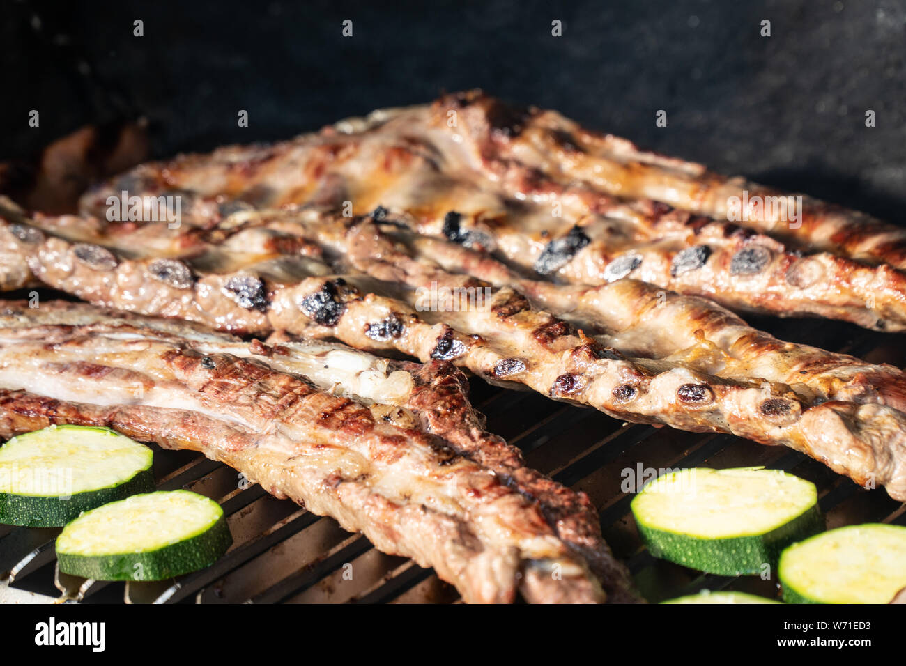 Barbecue grill with grilled pork ribs. Spanish churrasco Stock Photo Alamy