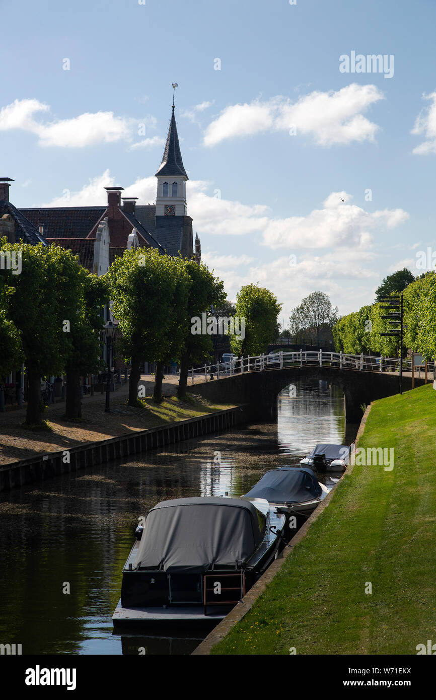 Canal in historic Dutch town Sloten, Friesland Stock Photo Alamy