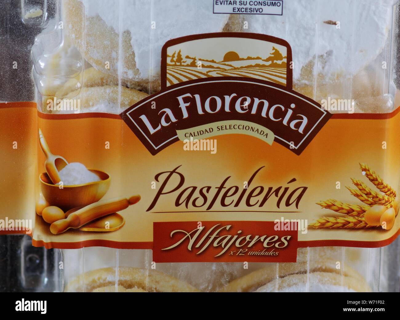 London, UK - August 4, 2019: Box of traditional Peruvian biscuits called Alfajores showing labelling and brand Stock Photo