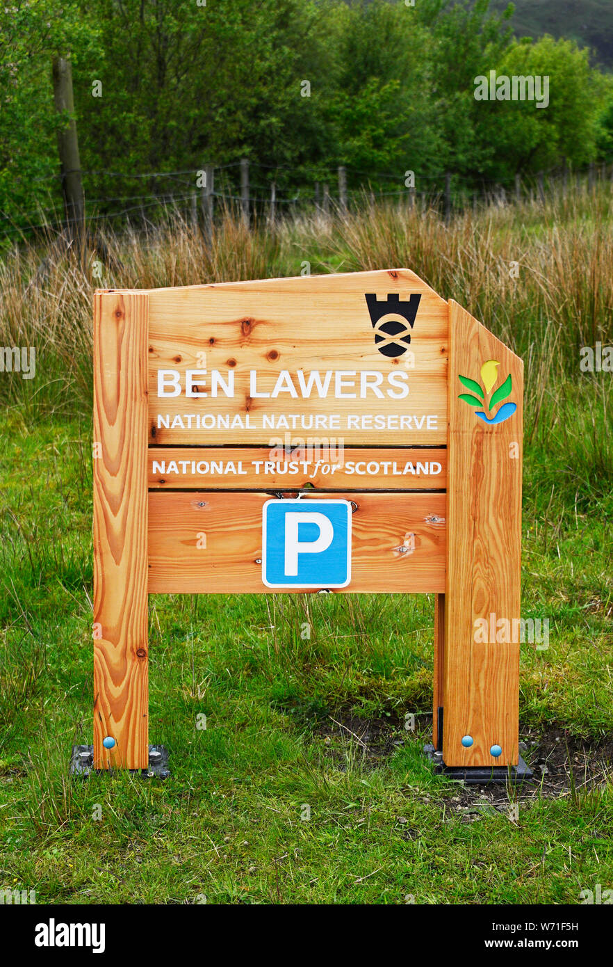 Signboard. Ben Lawers National National Nature Reserve. National Trust for Scotland. Perth and Kinross, Scotland, United Kingdom, Europe. Stock Photo