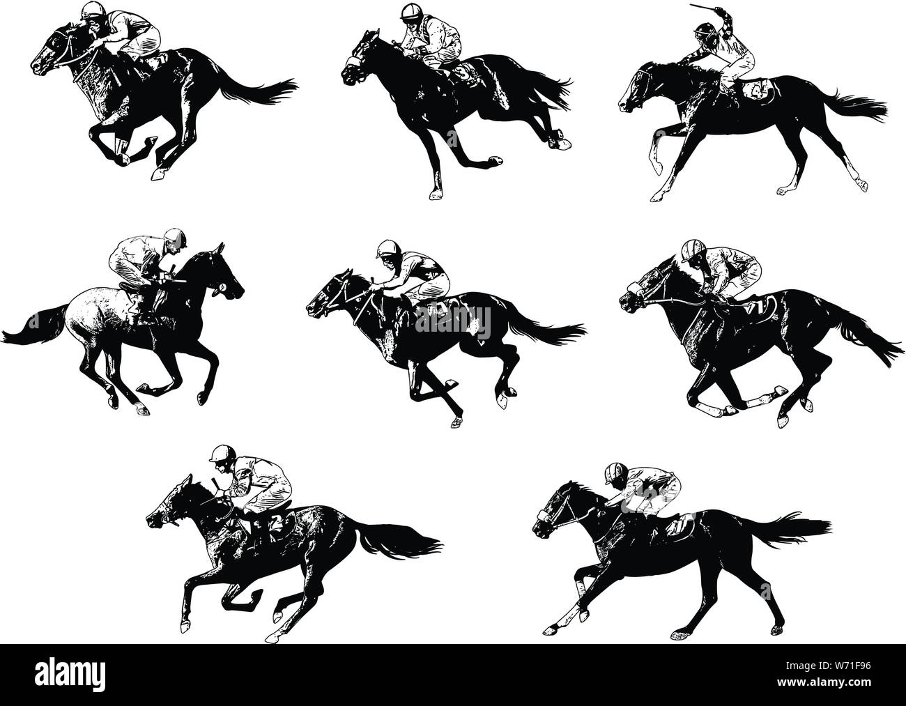 racing horses and jockeys sketch - vector Stock Vector