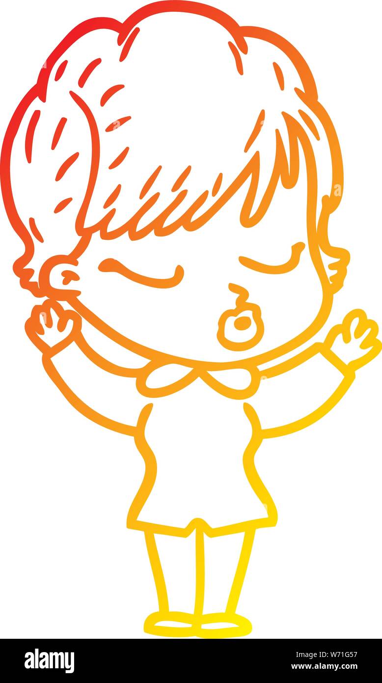 warm gradient line drawing of a cartoon woman with eyes shut Stock ...