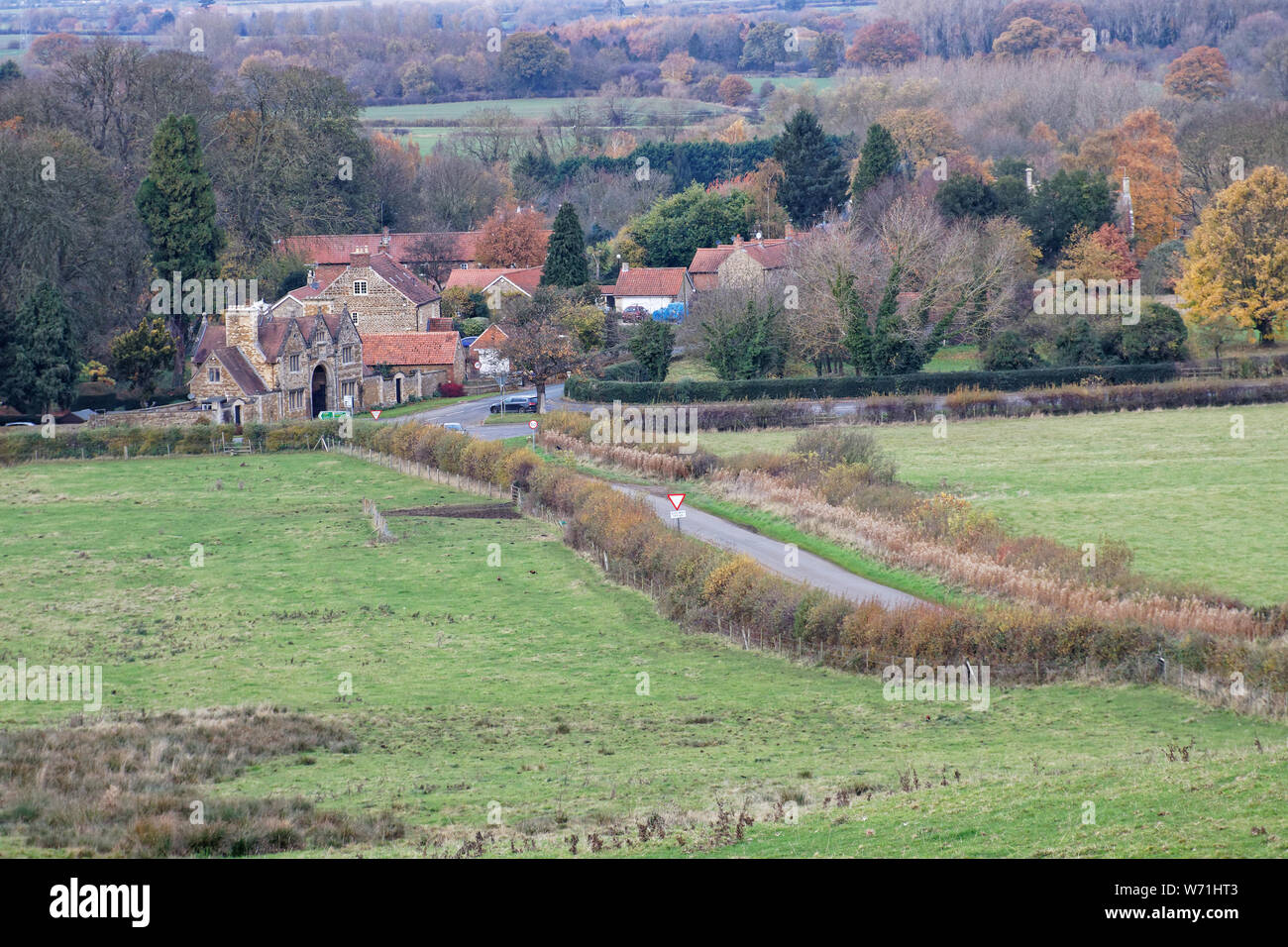 The landscape around the village of Denton in the Lincolnshire countryside on an autumn day Stock Photo