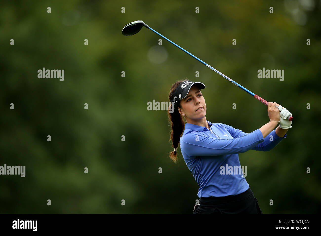 England's Georgia Hall on the fourth tee during day four of the AIG Women's British Open at Woburn Golf Club, Little Brickhill. Stock Photo