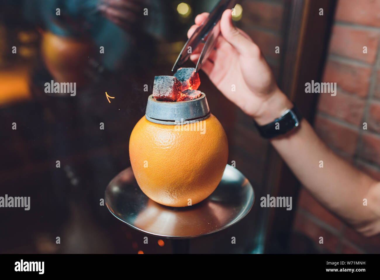 Stylish hookah with aroma grapefruit for relax. grapefruit shisha