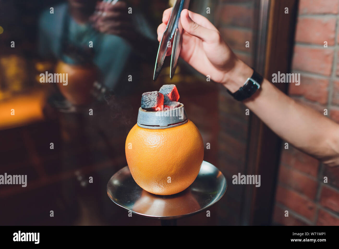 Stylish hookah with aroma grapefruit for relax. grapefruit shisha