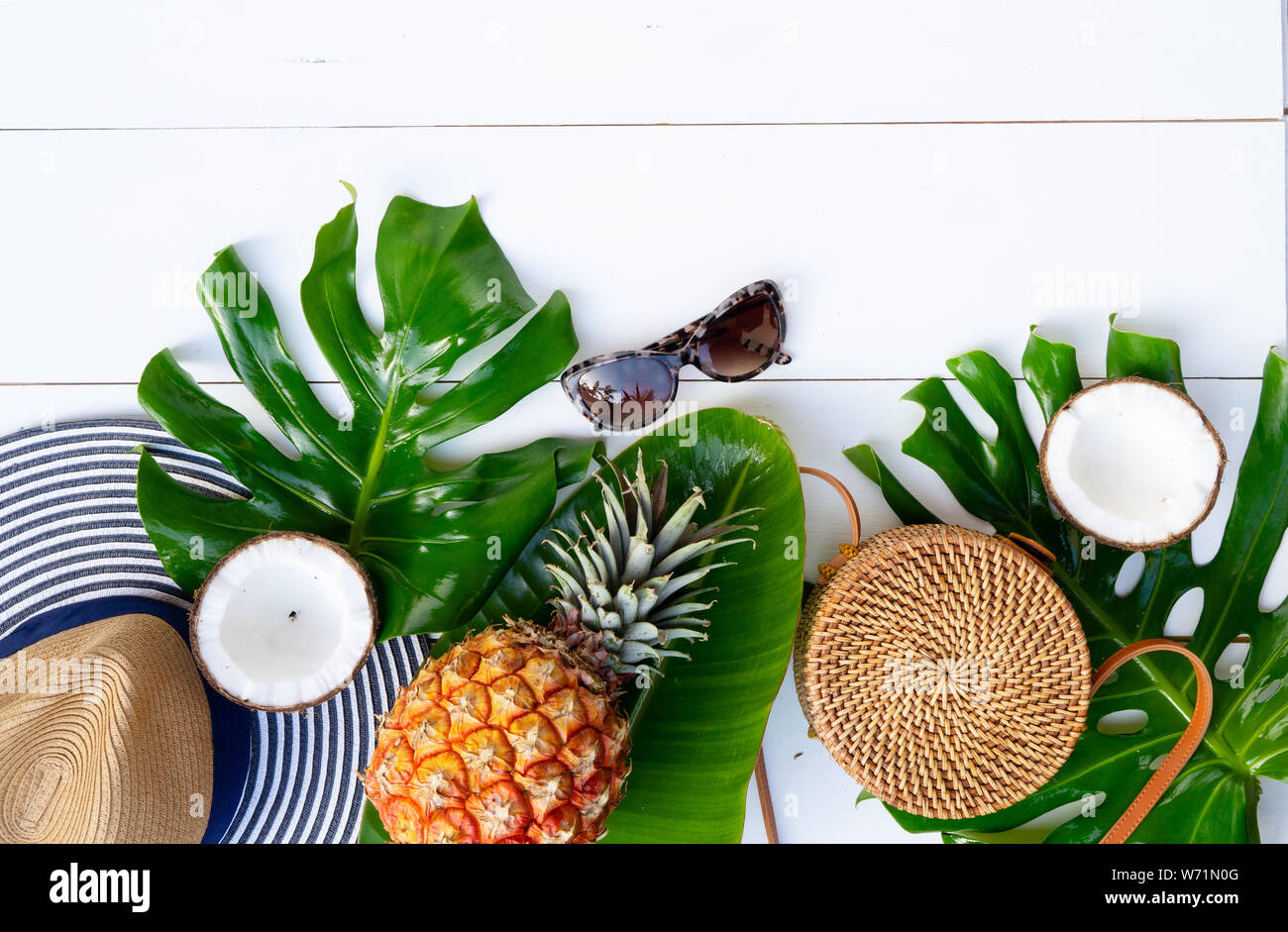 Summer flat lay scenery with swimsuit Stock Photo Alamy