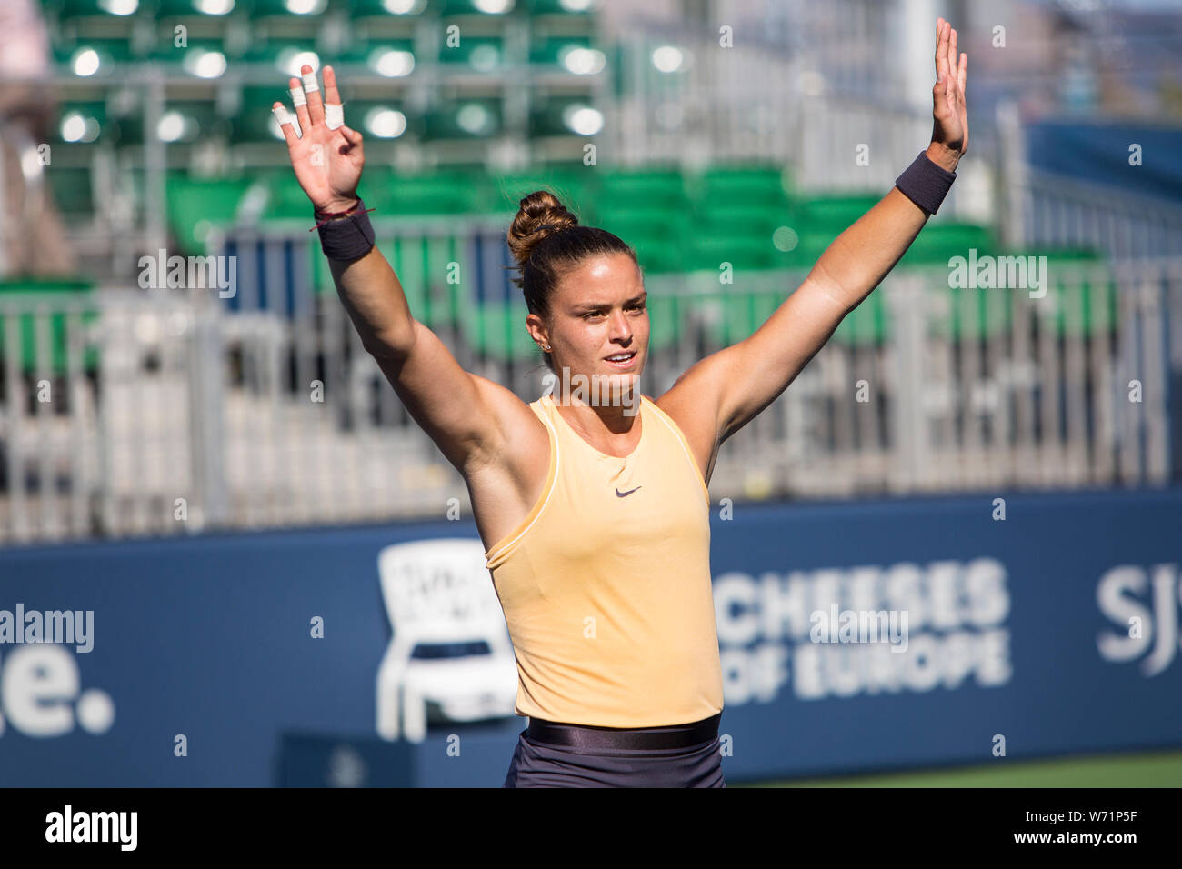 August 2, 2019: Maria Sakkari (GRE) celebrates when she defeated Elina