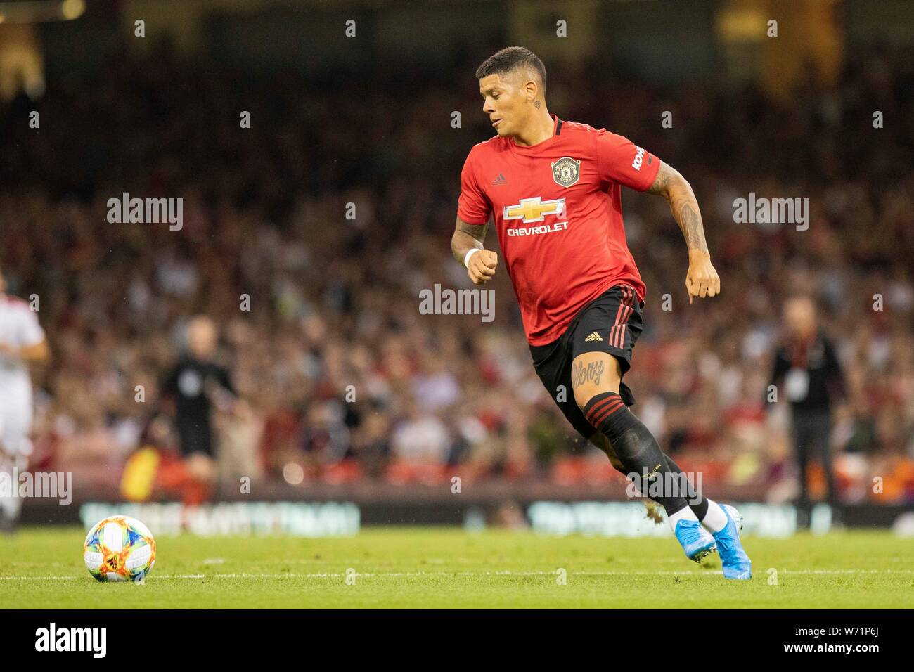Marcos Rojo of Manchester United during the International Champions Cup match between Manchester United and AC Milan, August 2019. Stock Photo