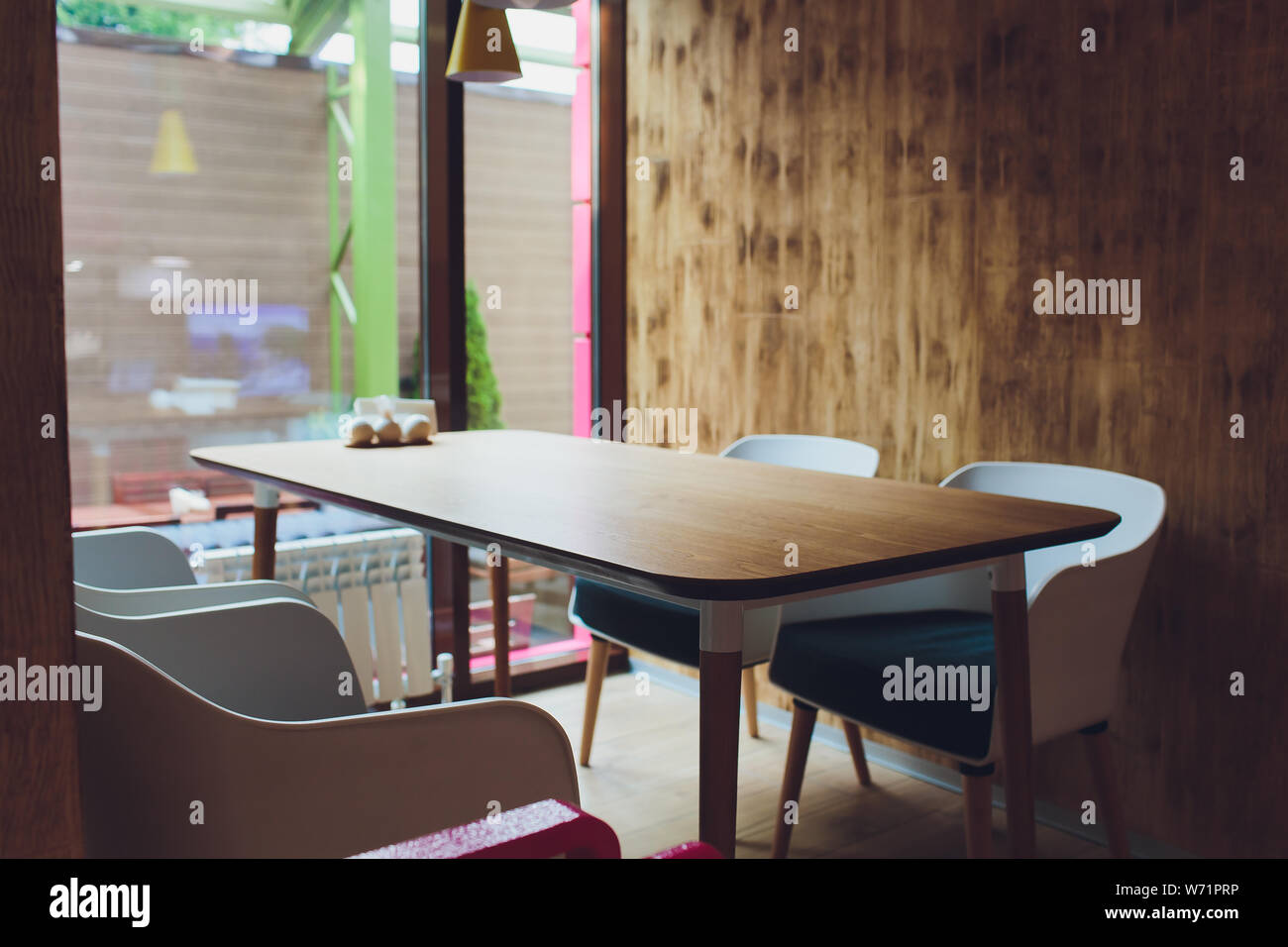 oval table in modern dining room of villa Stock Photo - Alamy