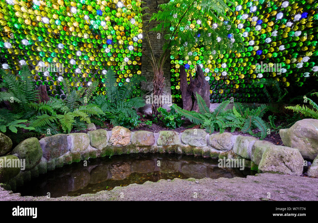 Glass bottle folly at Westonbury Water Gardens, near Pembridge