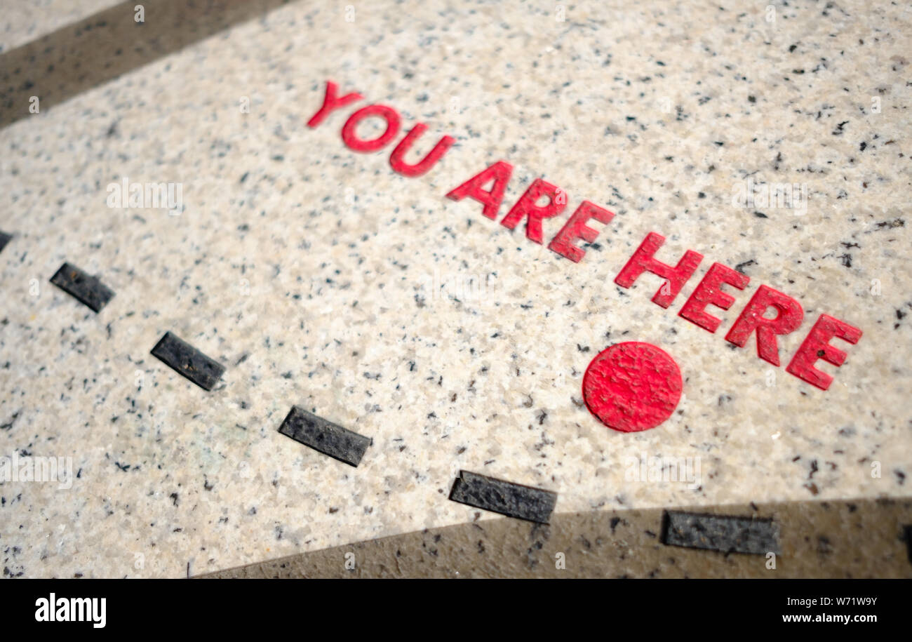 You are Here icon on map on the ground Stock Photo