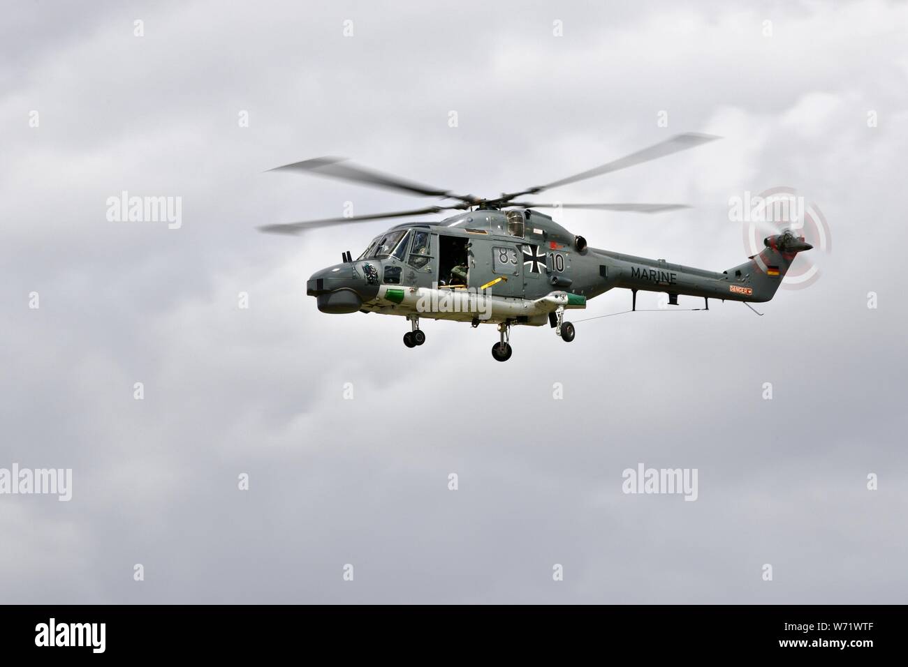 German Navy Sea Lynx Mk88 arriving at the 2019 Royal International Air Tattoo Stock Photo