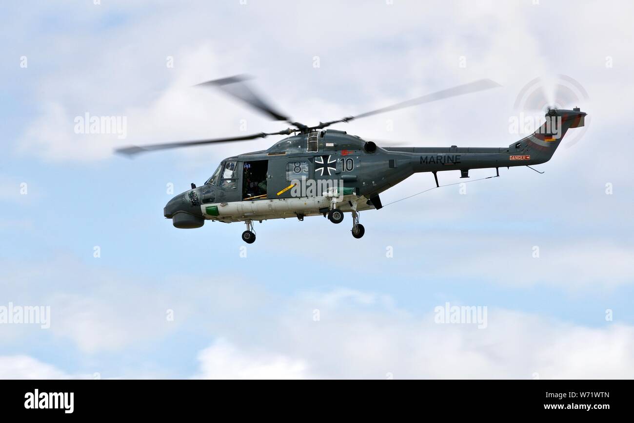 German Navy Sea Lynx Mk88 arriving at the 2019 Royal International Air Tattoo Stock Photo