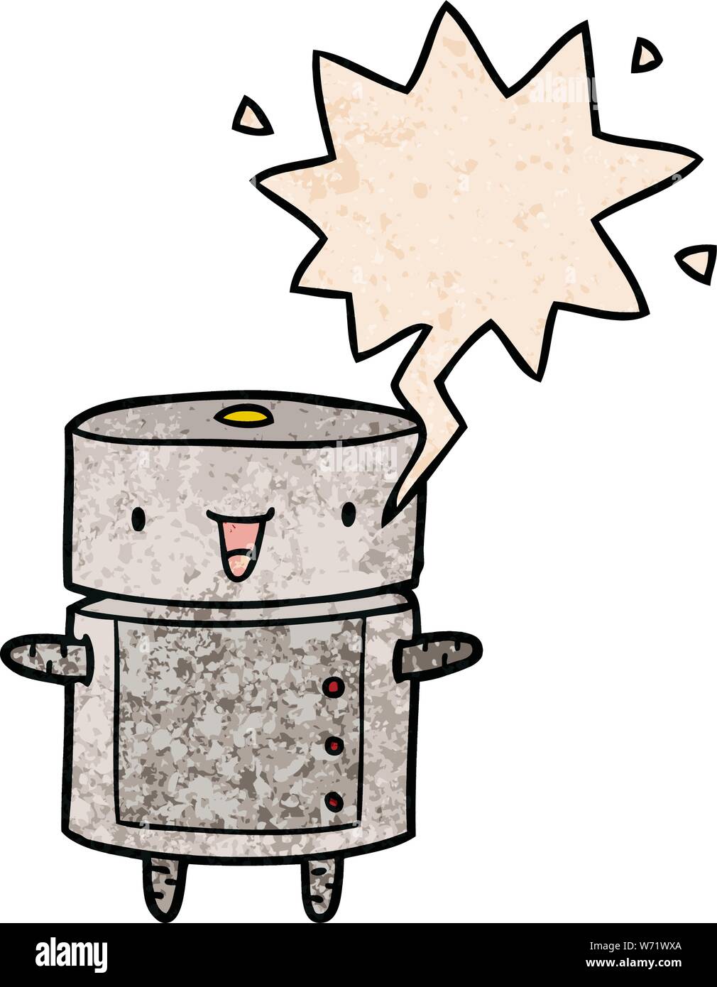 cute cartoon robot with speech bubble in retro texture style Stock ...