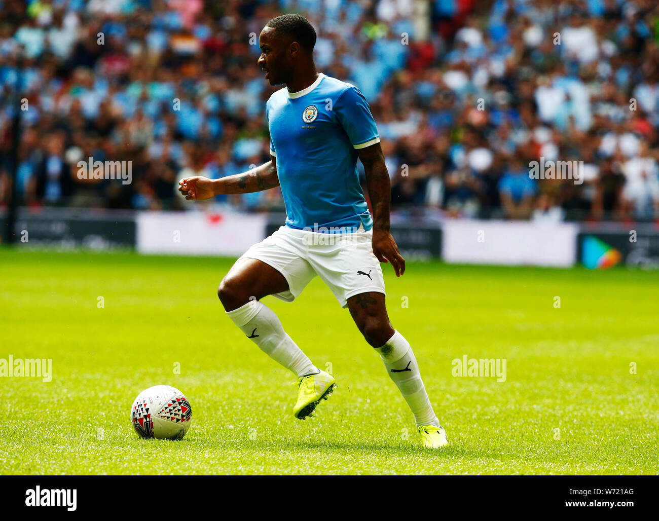 London, UK. 04th Aug, 2019. LONDON, ENGLAND. AUGUST 04: Manchester City's Raheem Sterling during The FA Community Shield between Liverpool and Manchester City at Wembley Stadium on August 04, 2019 in London, England. Credit: Action Foto Sport/Alamy Live News Stock Photo