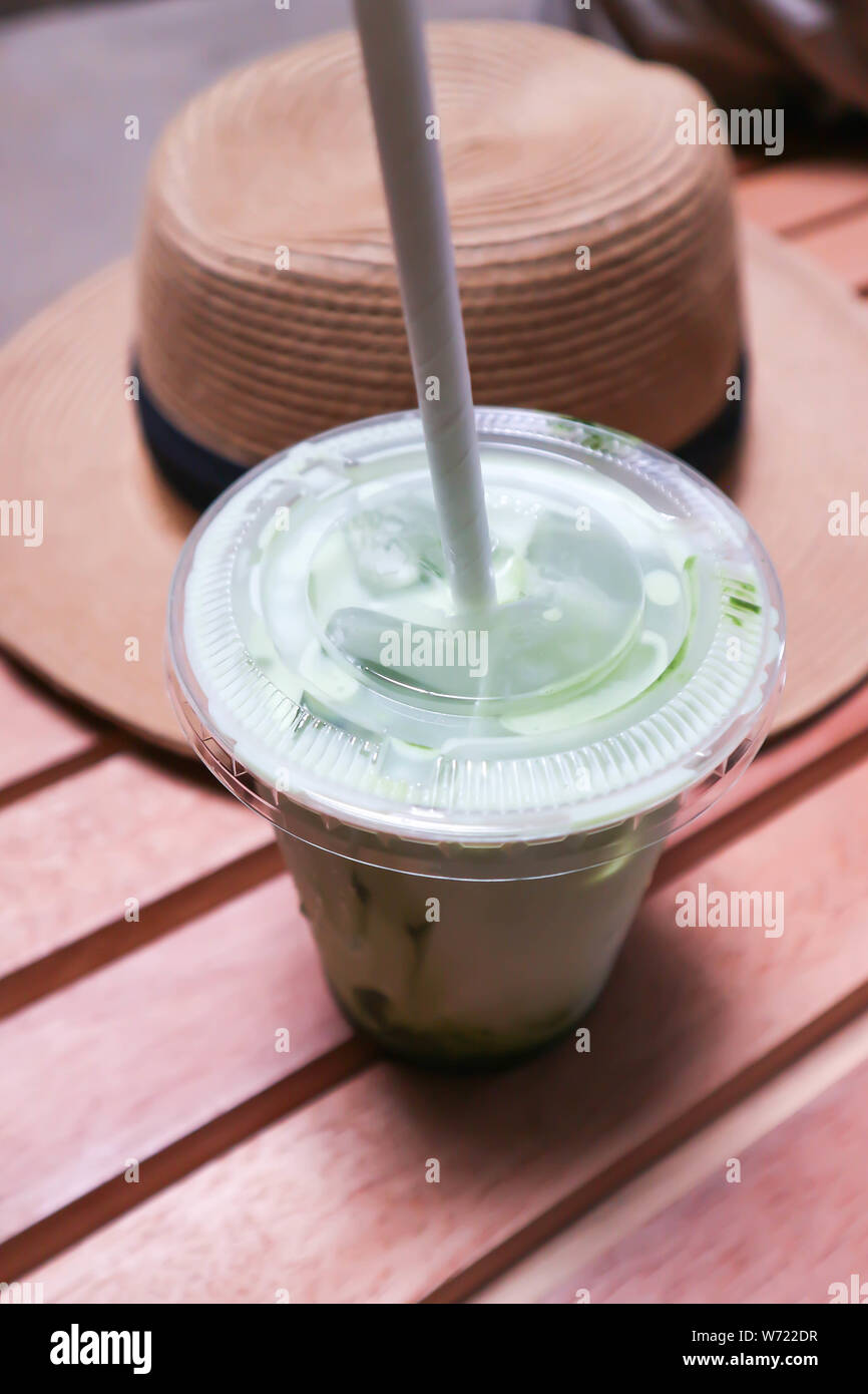iced green tea, macha green tea or macha latte Stock Photo