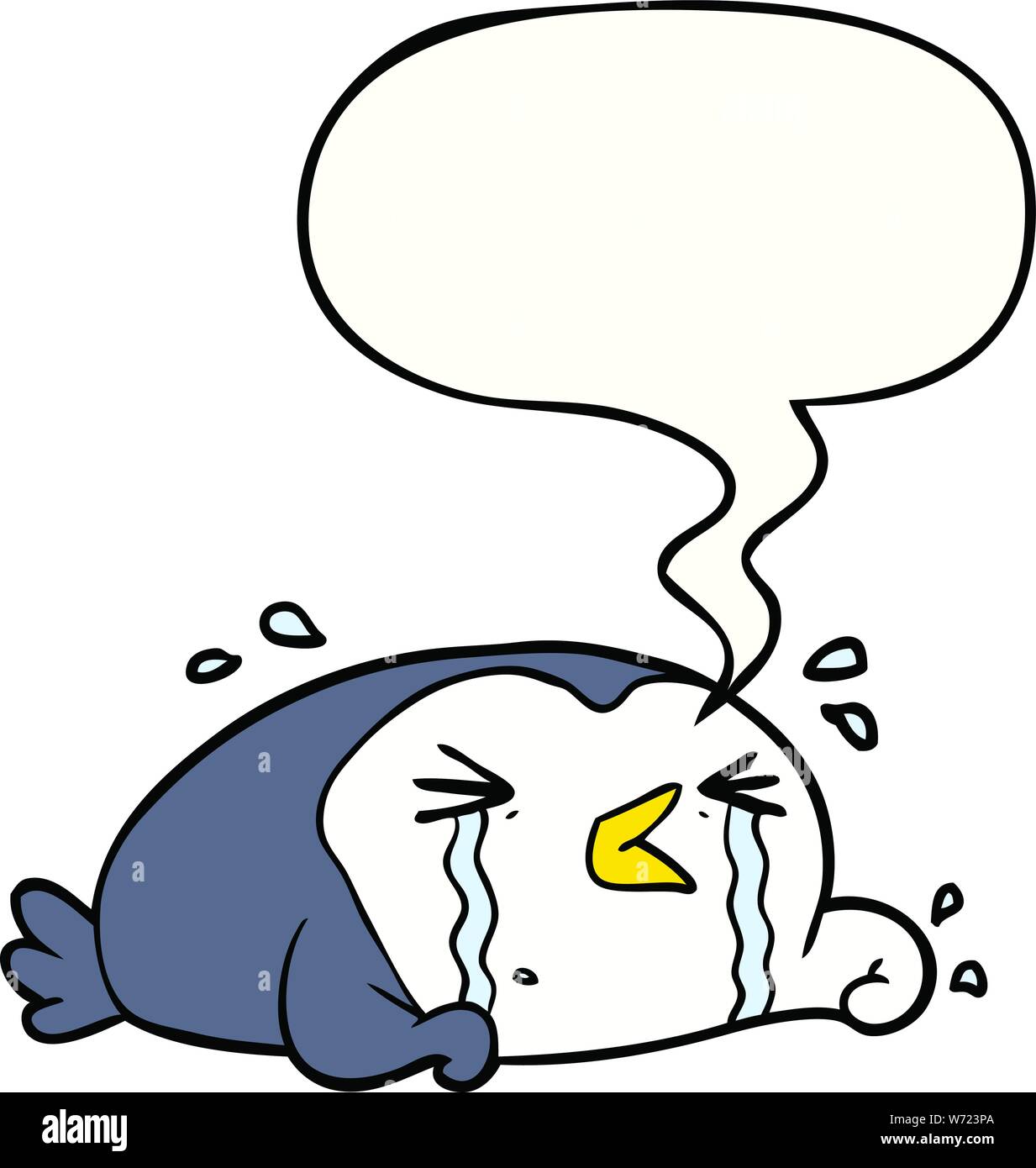 cartoon crying penguin with speech bubble Stock Vector