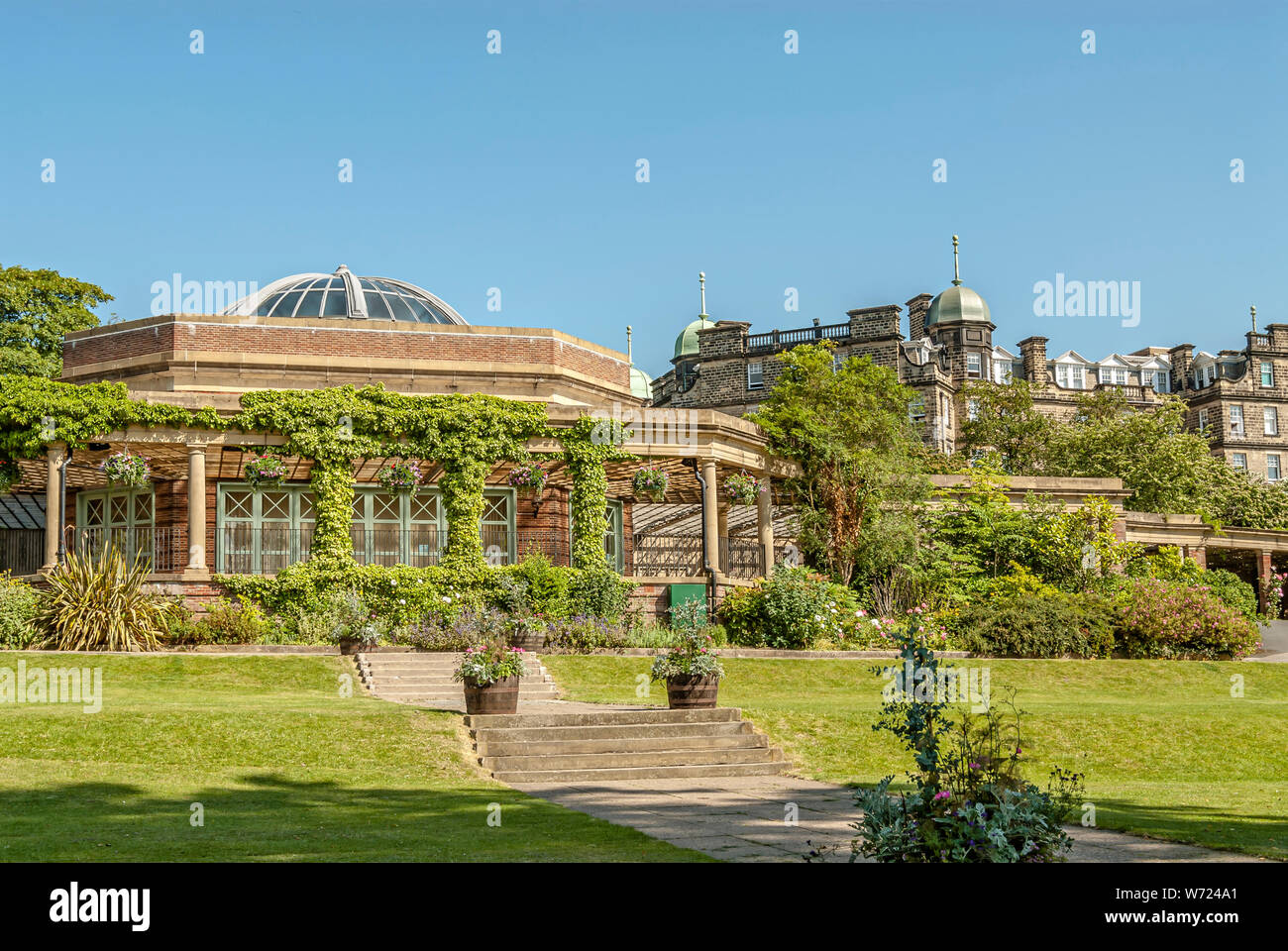 Sun Pavilion at the Valley Gardens in Harrogate (or Harrogate Spa) a spa town in North Yorkshire, England. Stock Photo
