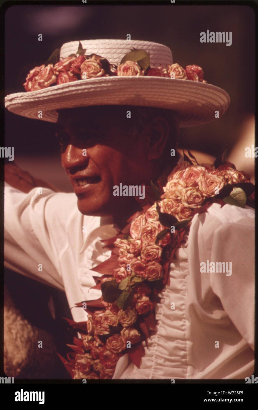 DRESSED FOR ALOHA DAY PARADE DURING ANNUAL ALOHA WEEK FESTIVITIES Stock